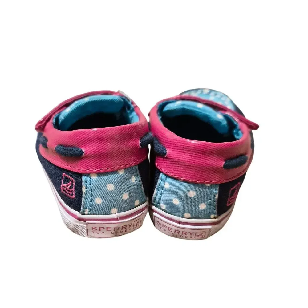 Sperry Toddler Baby 3M Biscayne Boat Shoes Blue and Pink Polka Dot